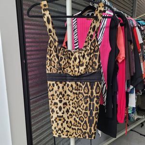 Jon & Anna XL Brown Leopard Print Babydoll Top with Tie